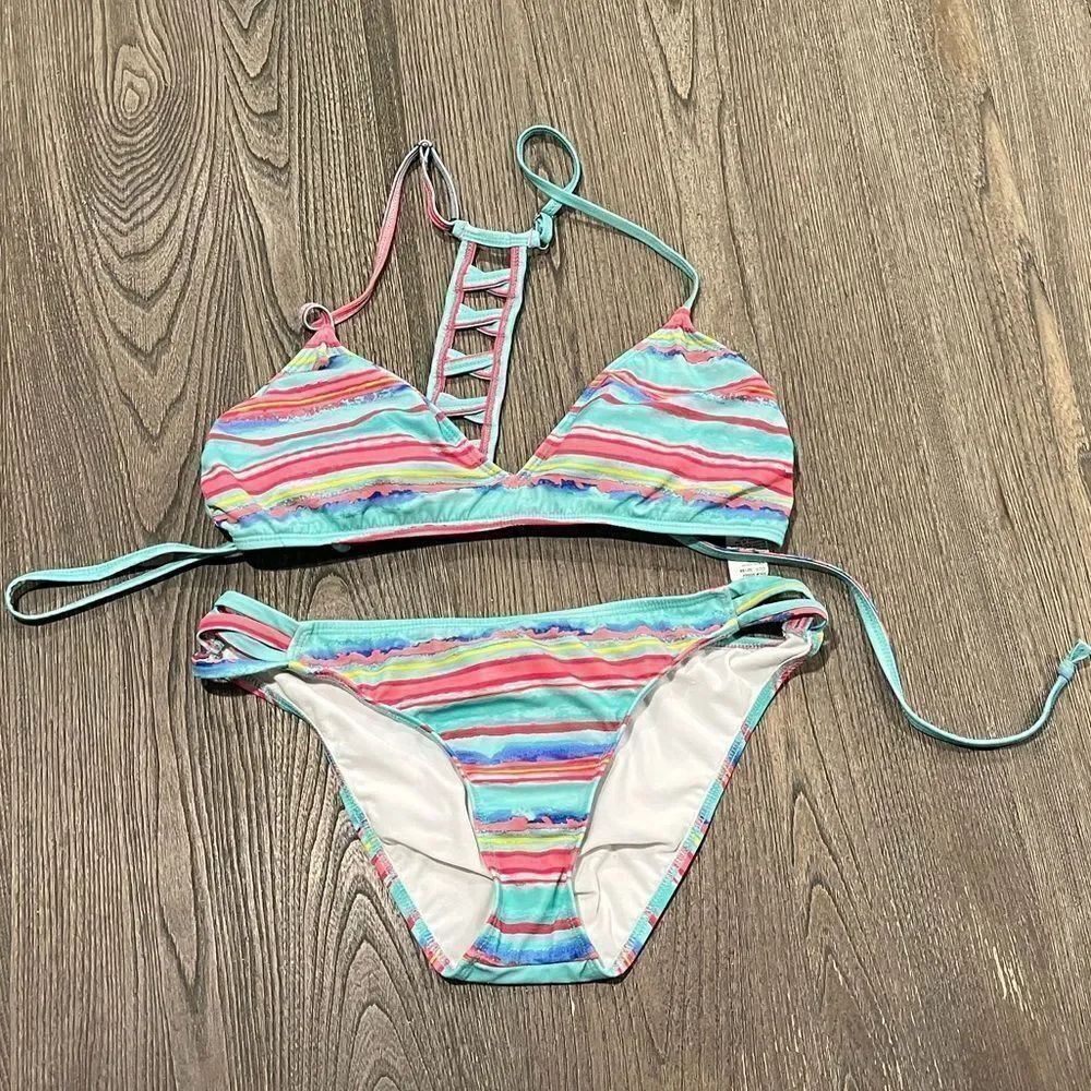 Nautica 2 Piece Swim Bikini Set Blue Red Striped Size 10